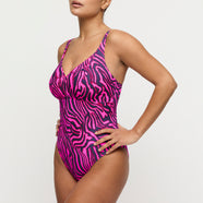 Malabo Hot Pink Zebra Plunge Swimsuit Wireless