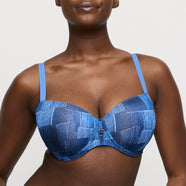 Mauna Twill Blue Padded Balcony Bra
