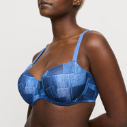 Mauna Twill Blue Padded Balcony Bra