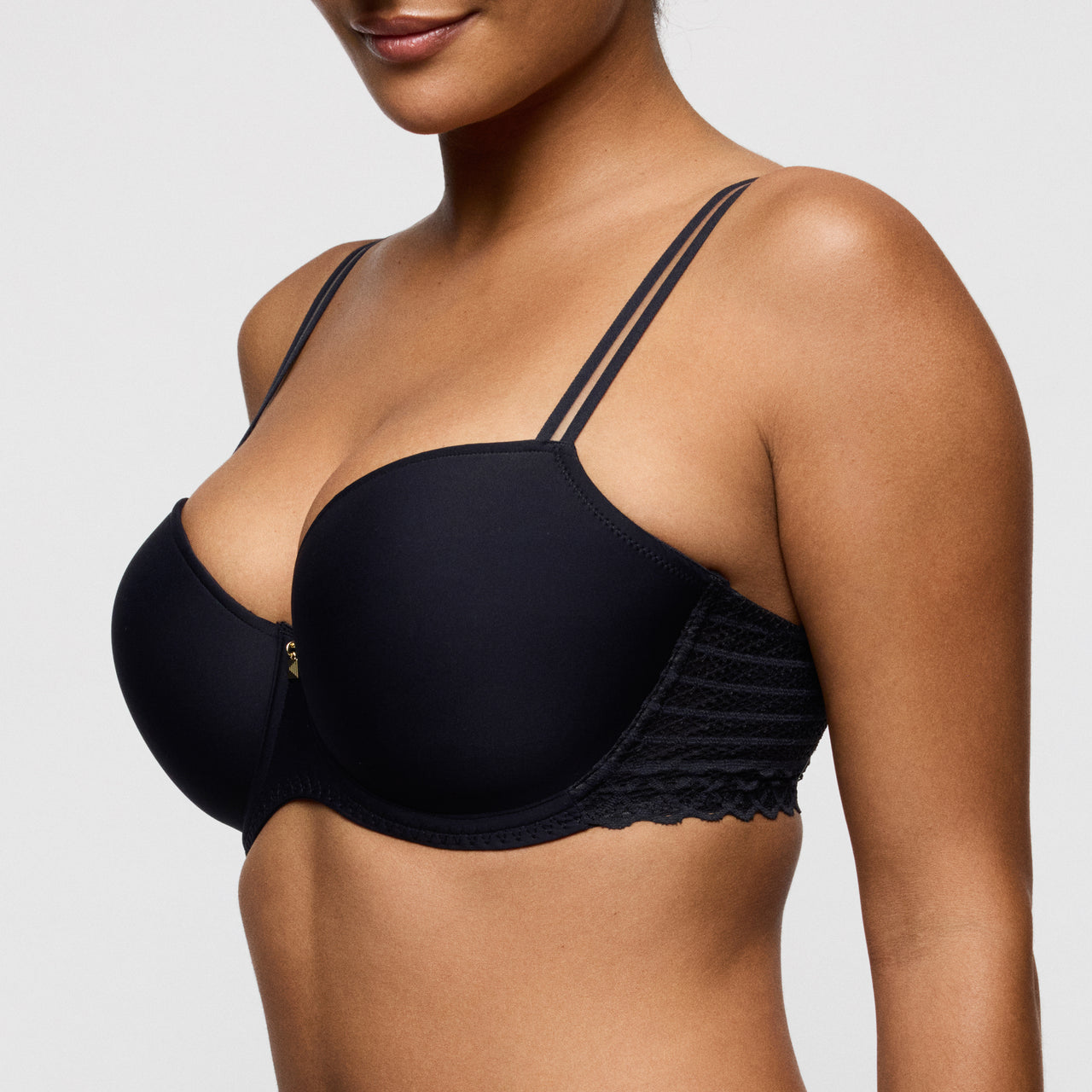 Twist Side Charcoal Padded Balcony Bra