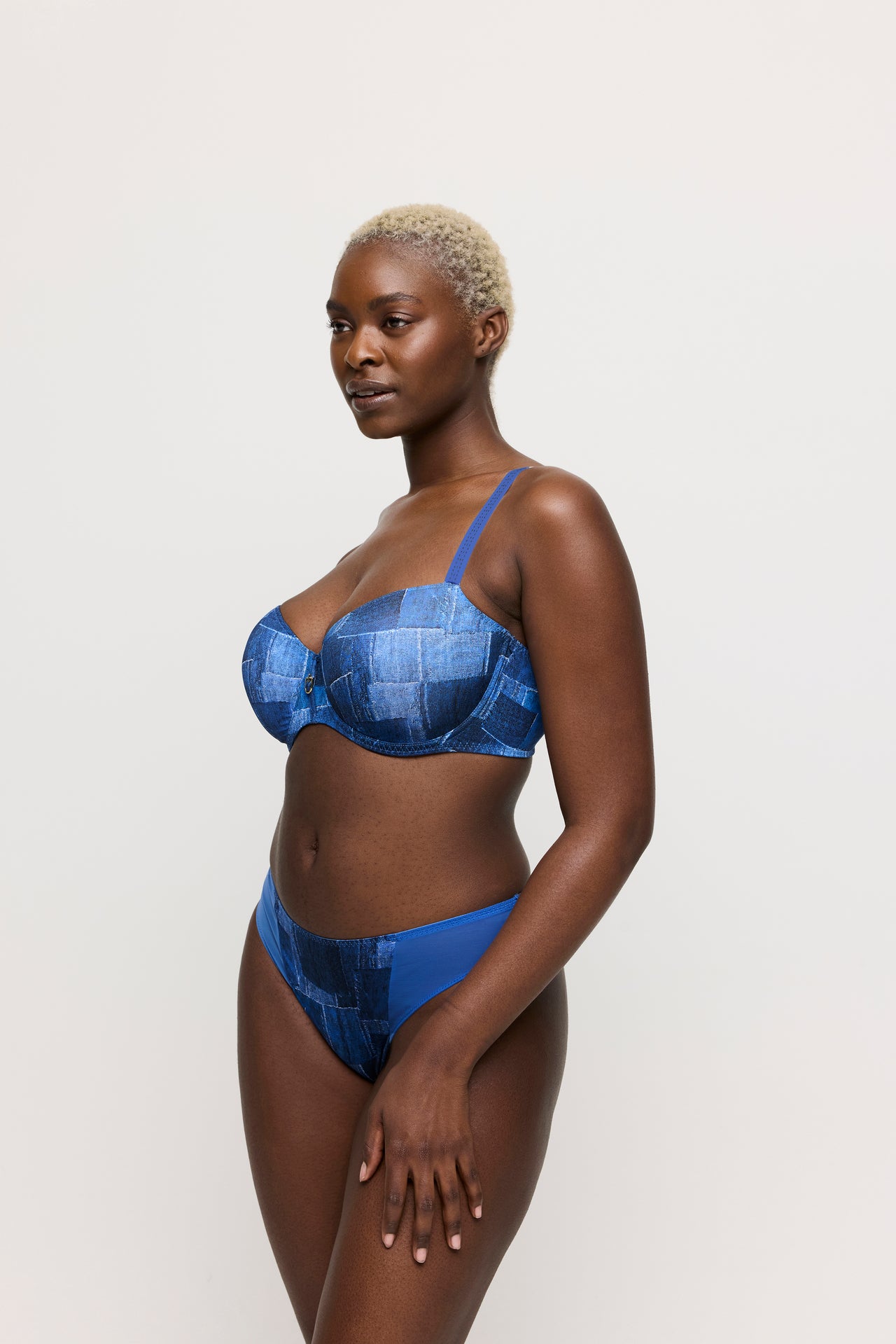 Mauna Twill Blue Padded Balcony Bra