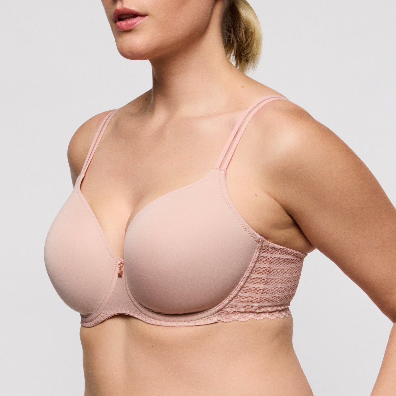 Twist Side Powder Rose Padded Heartshape Bra