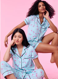 Dotty Flamingo Blue Short Sleeved Cropped Pajama Set