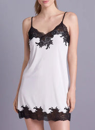 Enchant Ivory Black Lace Trim Chemise