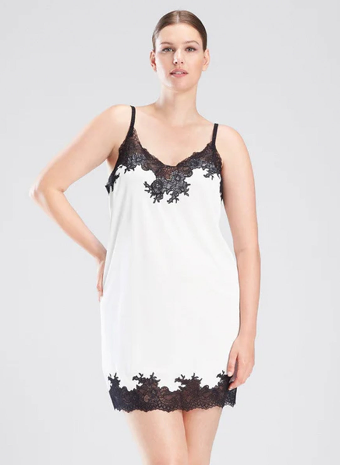 Enchant Ivory Black Lace Trim Chemise